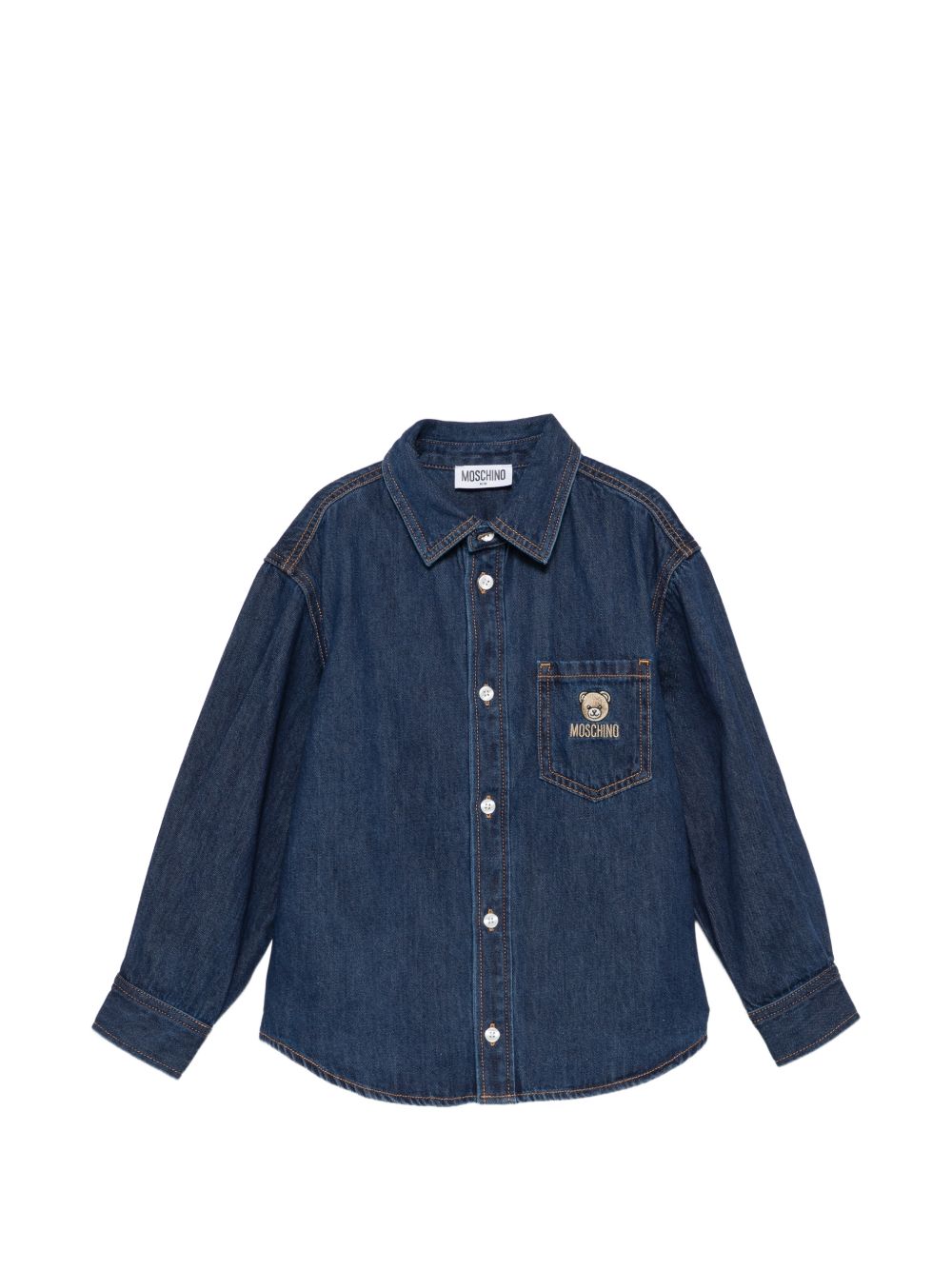 Camicia per bambino Moschino Kids blu con logo ricamato sul davanti HUC021L0E44 41150 MOSCHINO KIDS 