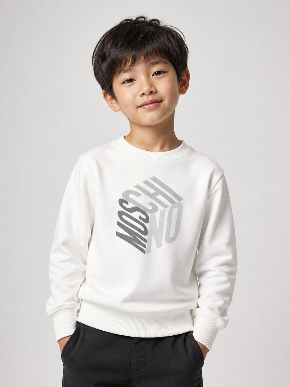 Felpa per bambino Moschino Kids bianca con stampa grafica HUF0A2LCA92 10063 MOSCHINO KIDS 