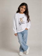 Felpa per bambini Moschino Kids bianca con stampa logo HUF0A3LCA83 10101 MOSCHINO KIDS 