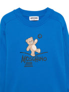 Felpa per bambini Moschino Kids blu con stampa logo HUF0A3LCA83 40157 MOSCHINO KIDS 