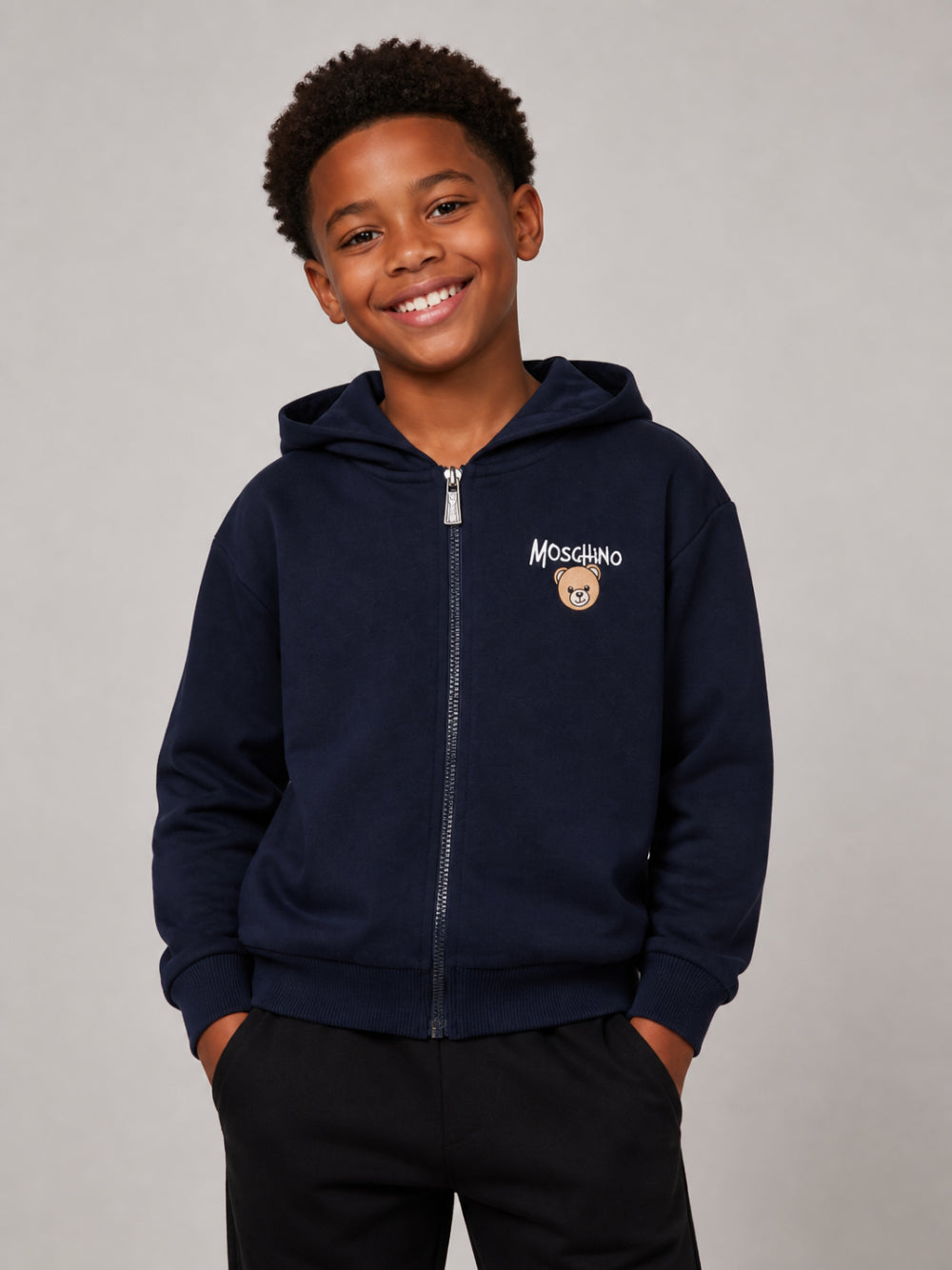 Felpa per bambino Moschino Kids blu con stampa Teddy sul davanti HUF0A4LCA83 40016 MOSCHINO KIDS 