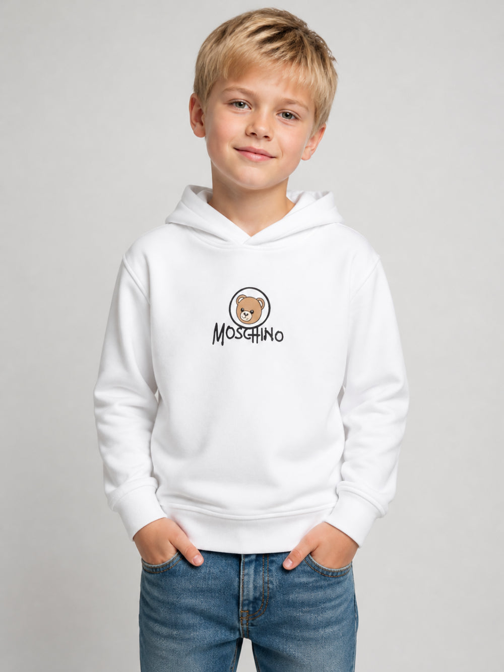 Felpa per bambini Moschino Kids bianca con stampa Teddy sul davanti HUF0A7LCA83 10101 MOSCHINO KIDS 