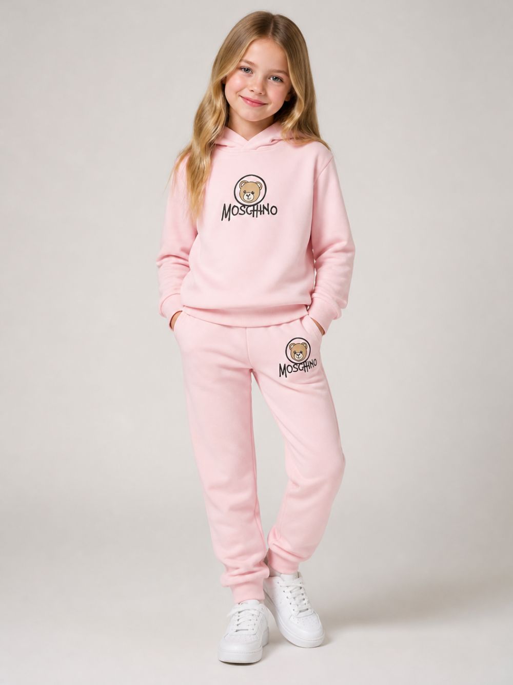 Tuta per bambina Moschino Kids rosa con dettaglio teddy bear HUK04RLCA83 50209 MOSCHINO KIDS 