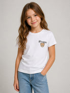 T-shirt per bambini Moschino Kids bianca con stampa logo sul davanti HUM05VLAA34 10101 MOSCHINO KIDS 