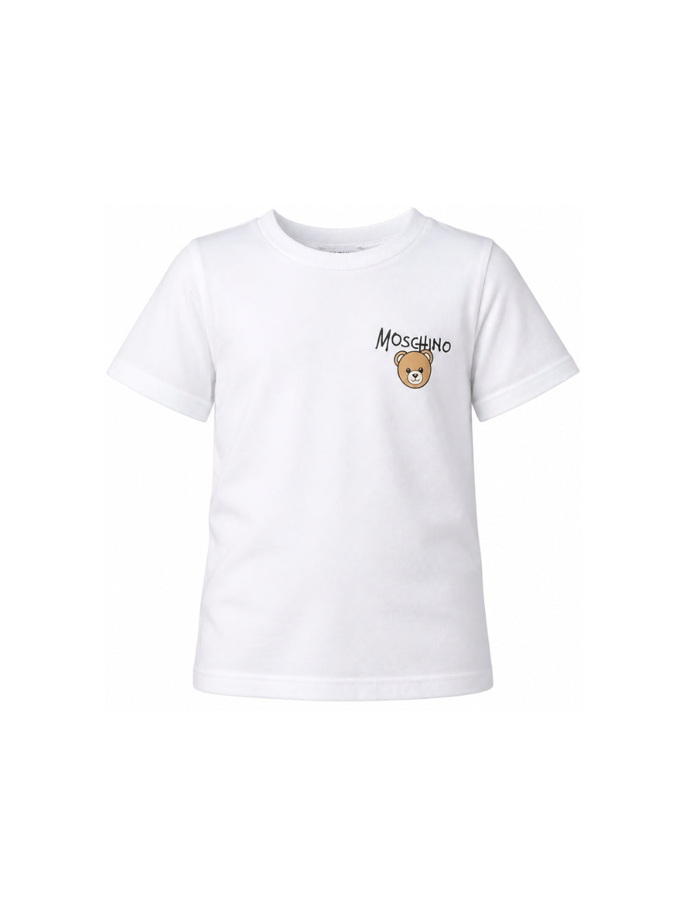 T-shirt per bambini Moschino Kids bianca con stampa logo sul davanti HUM05VLAA34 10101 MOSCHINO KIDS 