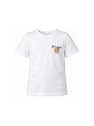 T-shirt per bambini Moschino Kids bianca con stampa logo sul davanti HUM05VLAA34 10101 MOSCHINO KIDS 