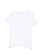 T-shirt per bambini Moschino Kids bianca con stampa logo sul davanti HUM05VLAA34 10101 MOSCHINO KIDS 