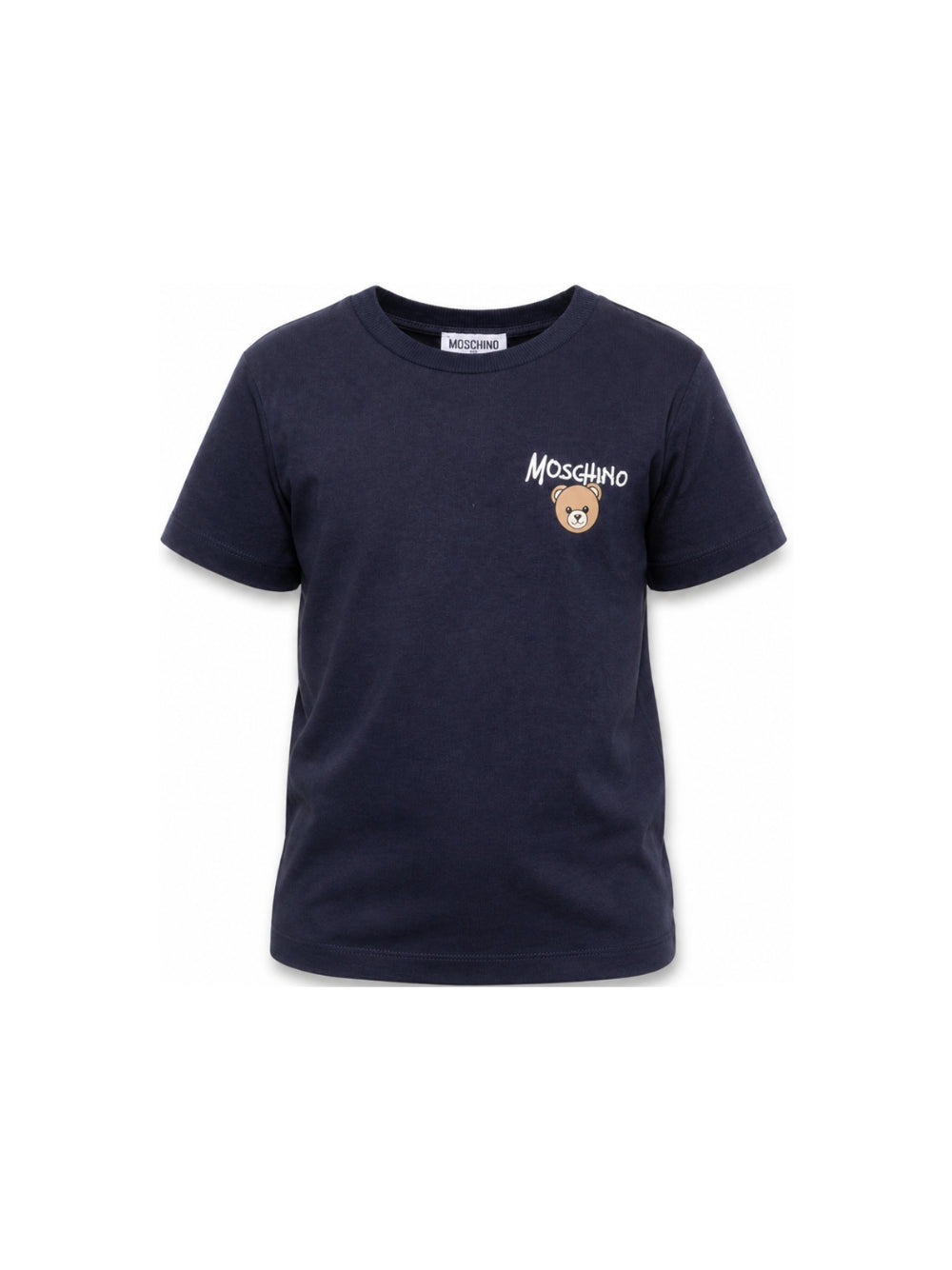 T-shirt per bambino Moschino Kids blu con stampa logo sul davanti HUM05VLAA34 40016 MOSCHINO KIDS 