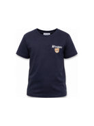 T-shirt per bambino Moschino Kids blu con stampa logo sul davanti HUM05VLAA34 40016 MOSCHINO KIDS 