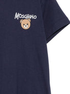 T-shirt per bambino Moschino Kids blu con stampa logo sul davanti HUM05VLAA34 40016 MOSCHINO KIDS 