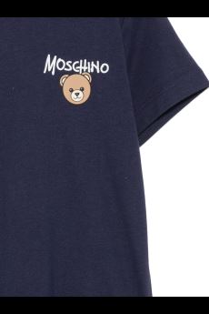 T-shirt per bambino Moschino Kids blu con stampa logo sul davanti HUM05VLAA34 40016 MOSCHINO KIDS 