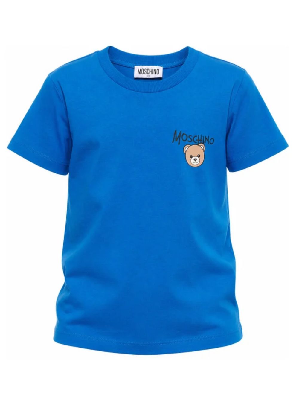 T-shirt per bambino Moschino Kids azzurra con stampa logo sul davanti HUM05VLAA34 40157 MOSCHINO KIDS 