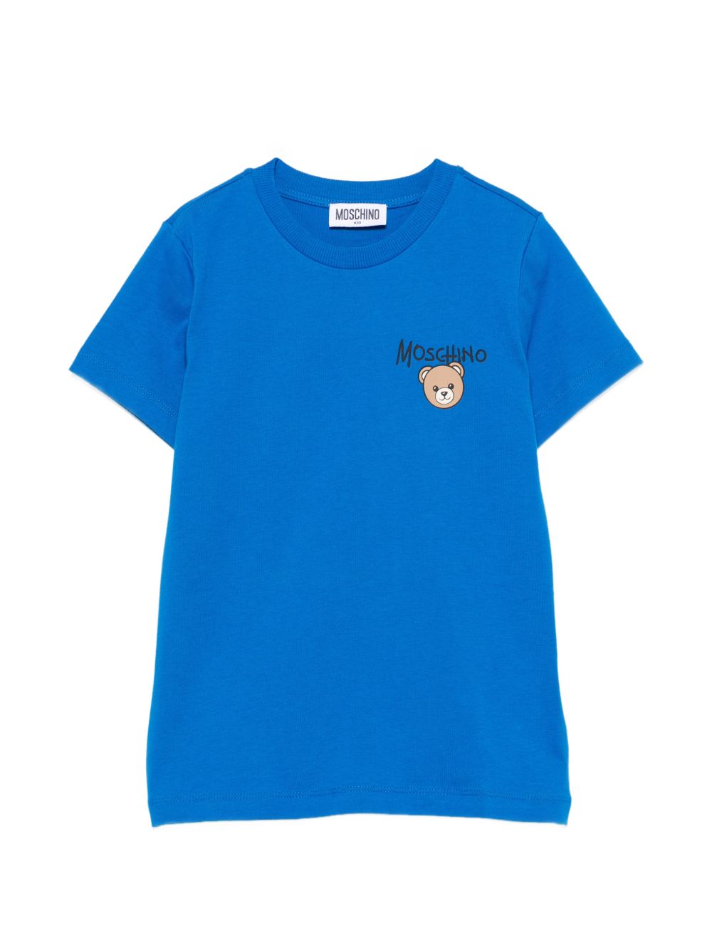 T-shirt per bambino Moschino Kids azzurra con stampa logo sul davanti HUM05VLAA34 40157 MOSCHINO KIDS 
