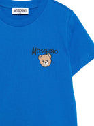 T-shirt per bambino Moschino Kids azzurra con stampa logo sul davanti HUM05VLAA34 40157 MOSCHINO KIDS 