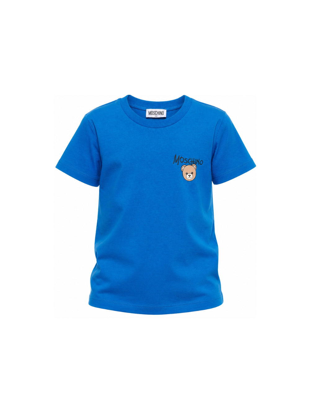 T-shirt per bambino Moschino Kids azzurra con stampa logo sul davanti HUM05VLAA34 40157 MOSCHINO KIDS 