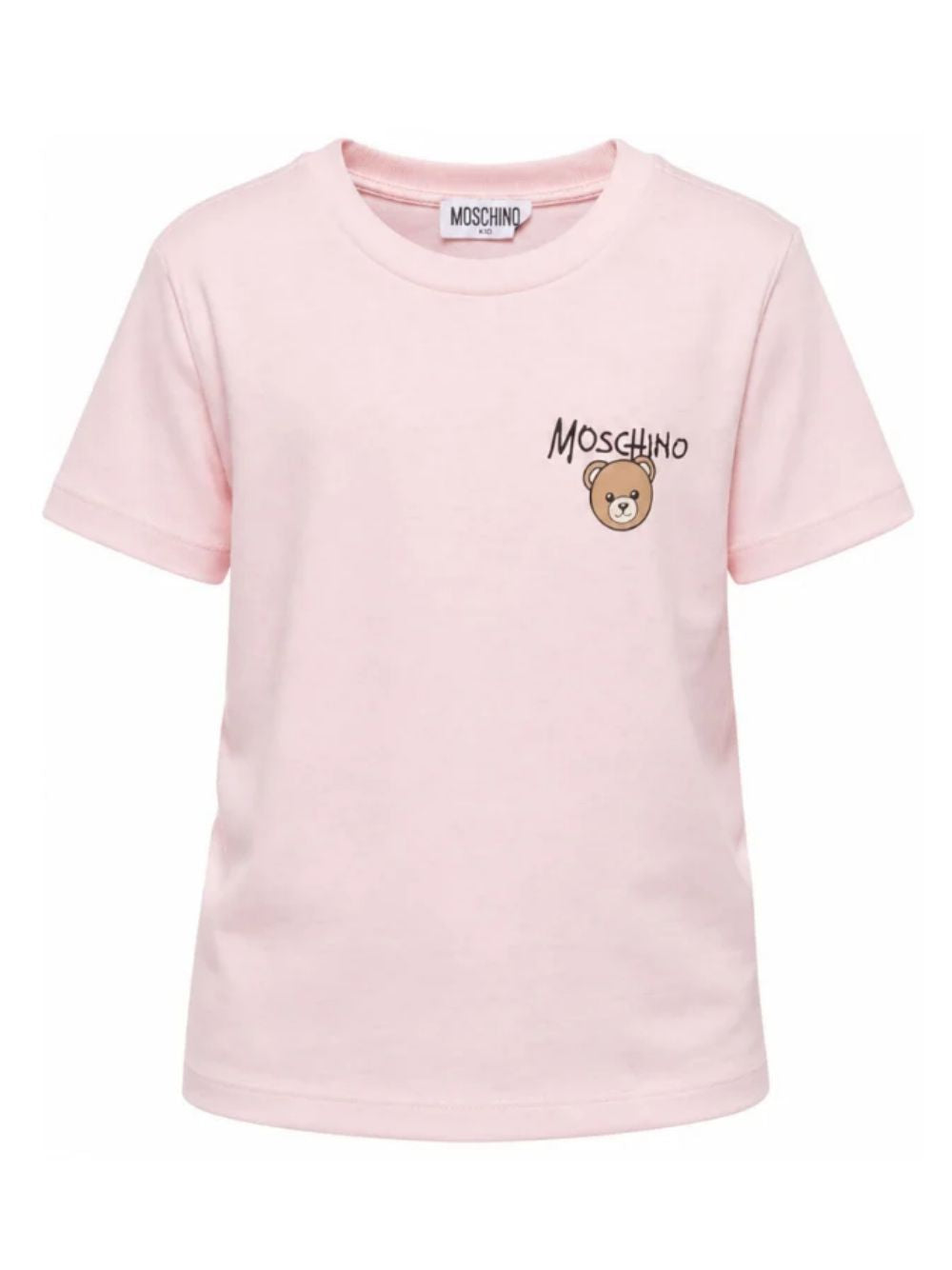 T-shirt per bambino Moschino Kids rosa con stampa logo sul davanti HUM05VLAA34 50209 MOSCHINO KIDS 