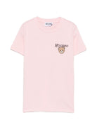 T-shirt per bambino Moschino Kids rosa con stampa logo sul davanti HUM05VLAA34 50209 MOSCHINO KIDS 