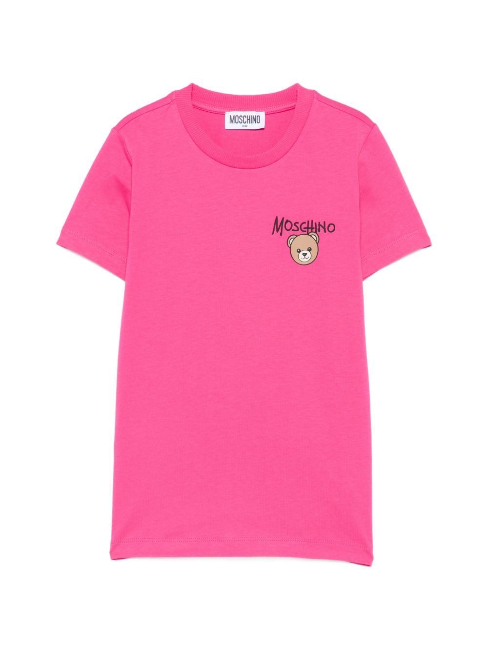 T-shirt per bambino Moschino Kids fucsia con stampa logo sul davanti HUM05VLAA34 51450 MOSCHINO KIDS 