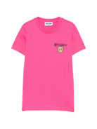 T-shirt per bambino Moschino Kids fucsia con stampa logo sul davanti HUM05VLAA34 51450 MOSCHINO KIDS 