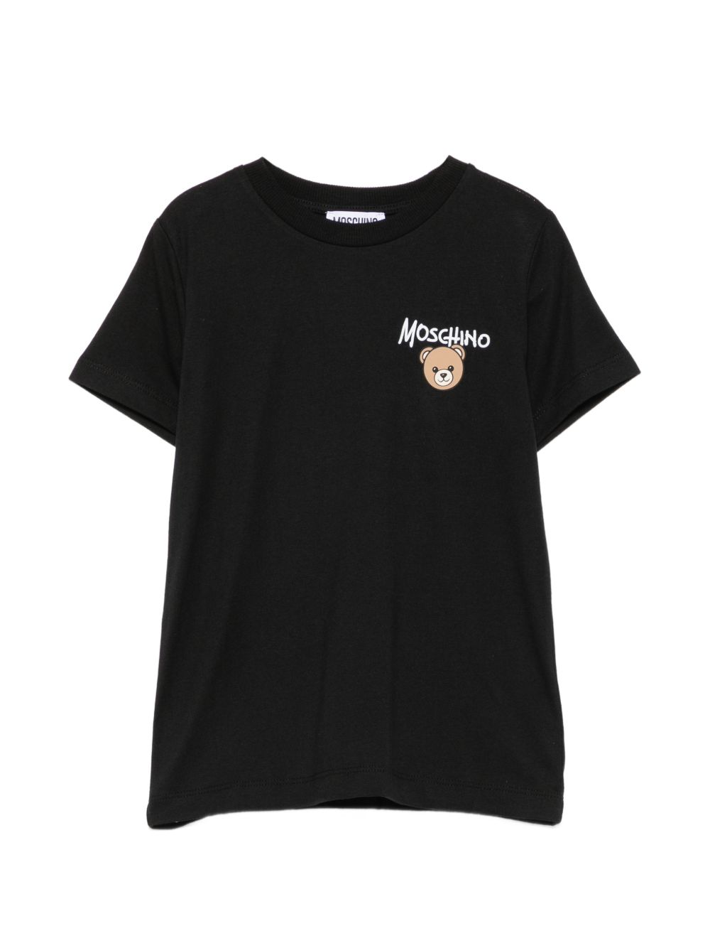 T-shirt per bambino Moschino Kids nera con stampa logo sul davanti HUM05VLAA34 60100 MOSCHINO KIDS 