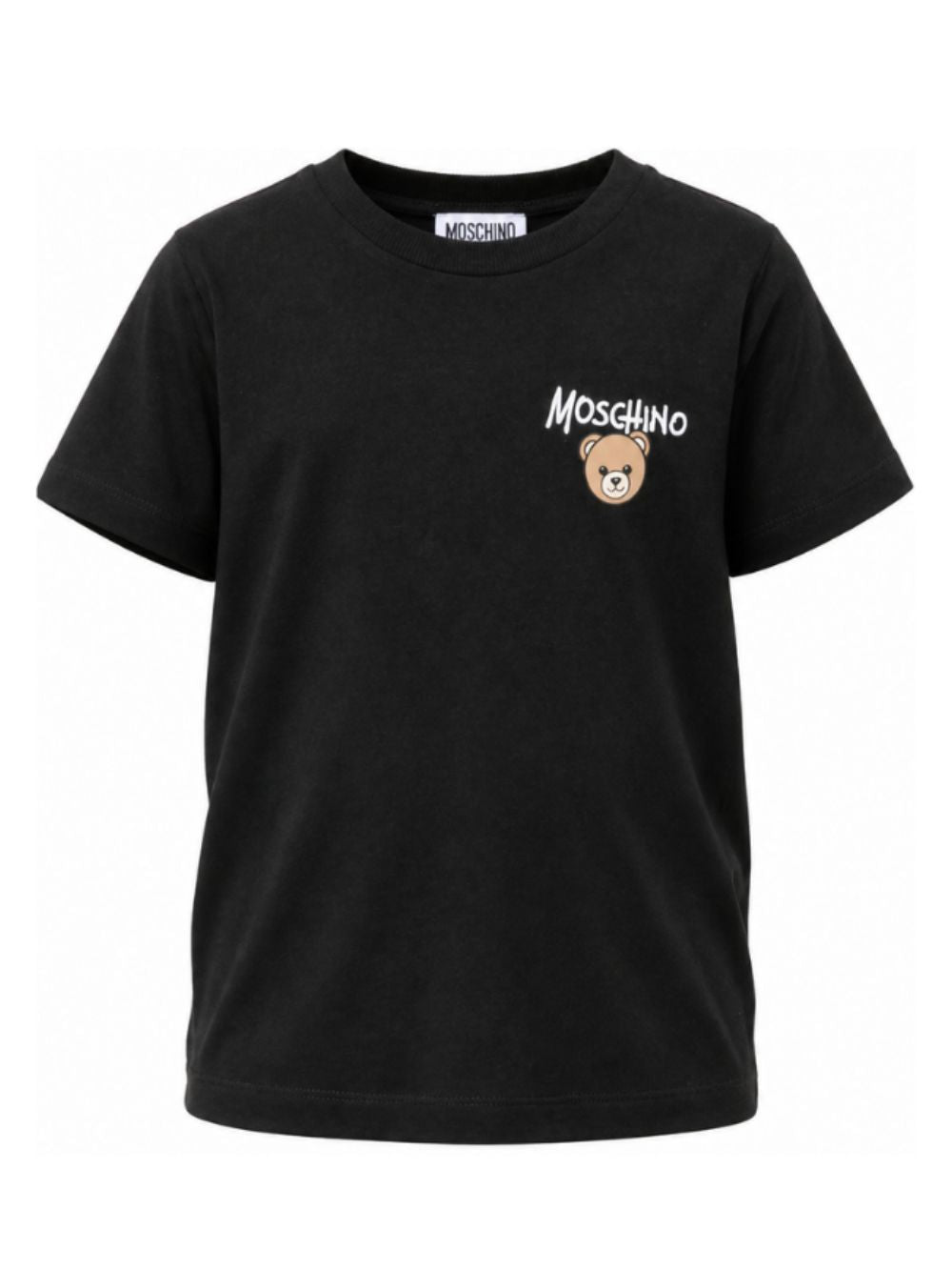 T-shirt per bambino Moschino Kids nera con stampa logo sul davanti HUM05VLAA34 60100 MOSCHINO KIDS 