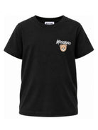 T-shirt per bambino Moschino Kids nera con stampa logo sul davanti HUM05VLAA34 60100 MOSCHINO KIDS 