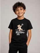 T-shirt per bambini Moschino Kids nera con motivo Teddy Bear HUM05XLAA20 60100 MOSCHINO KIDS 
