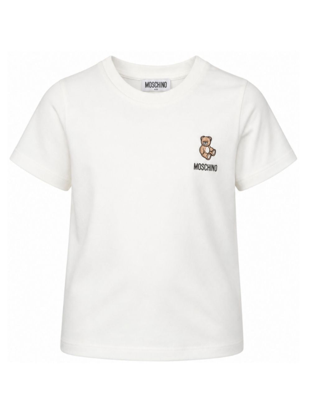 T-shirt per bambini Moschino Kids bianca con Teddy ricamato sul davanti HUM05YLAA59 10063 MOSCHINO KIDS 