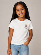 T-shirt per bambini Moschino Kids bianca con Teddy ricamato sul davanti HUM05YLAA59 10063 MOSCHINO KIDS 