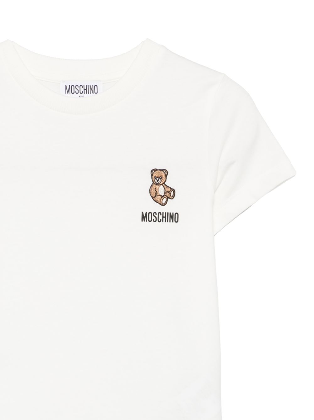T-shirt per bambini Moschino Kids bianca con Teddy ricamato sul davanti HUM05YLAA59 10063 MOSCHINO KIDS 