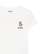T-shirt per bambini Moschino Kids bianca con Teddy ricamato sul davanti HUM05YLAA59 10063 MOSCHINO KIDS 