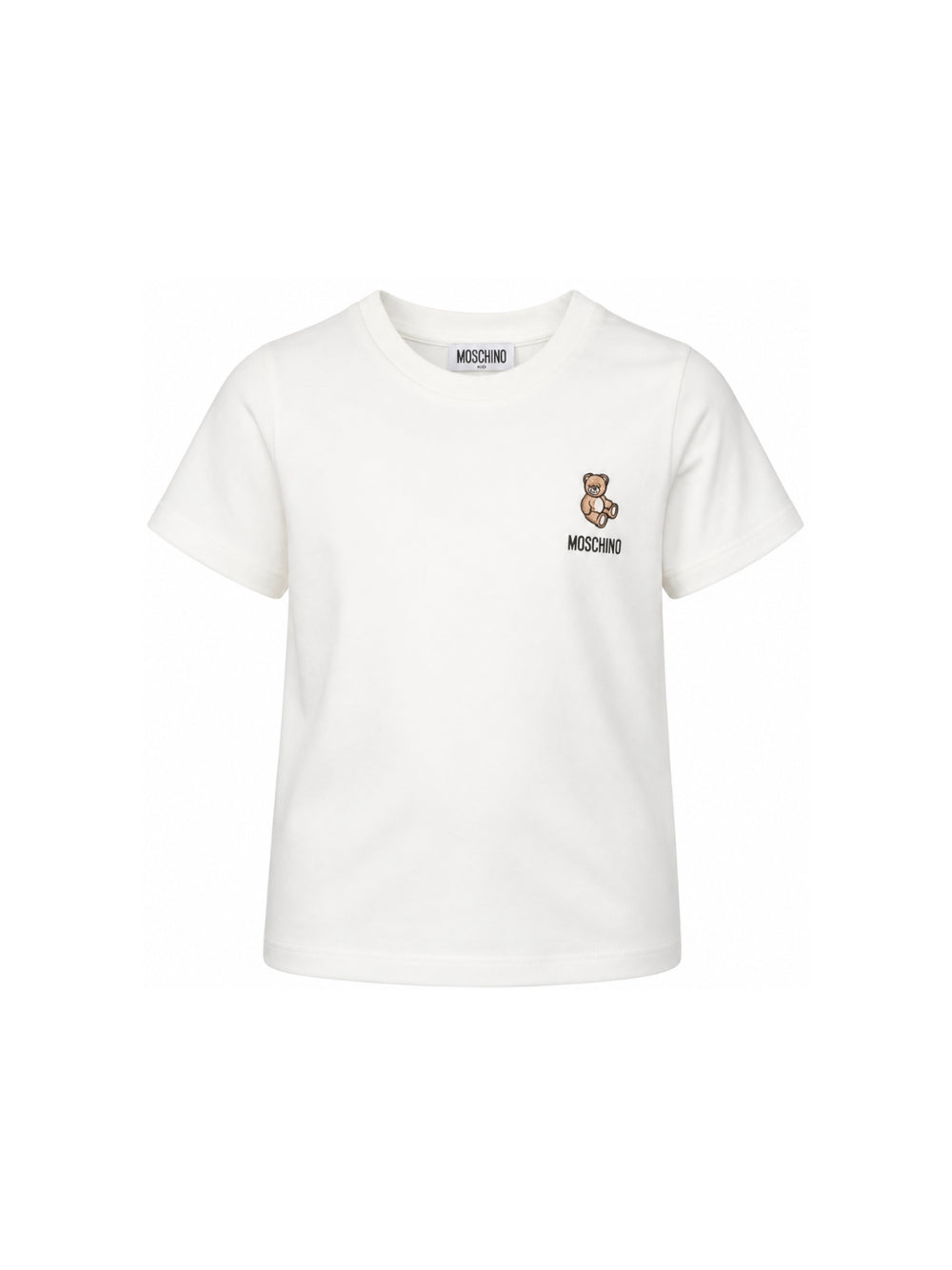 T-shirt per bambini Moschino Kids bianca con Teddy ricamato sul davanti HUM05YLAA59 10063 MOSCHINO KIDS 