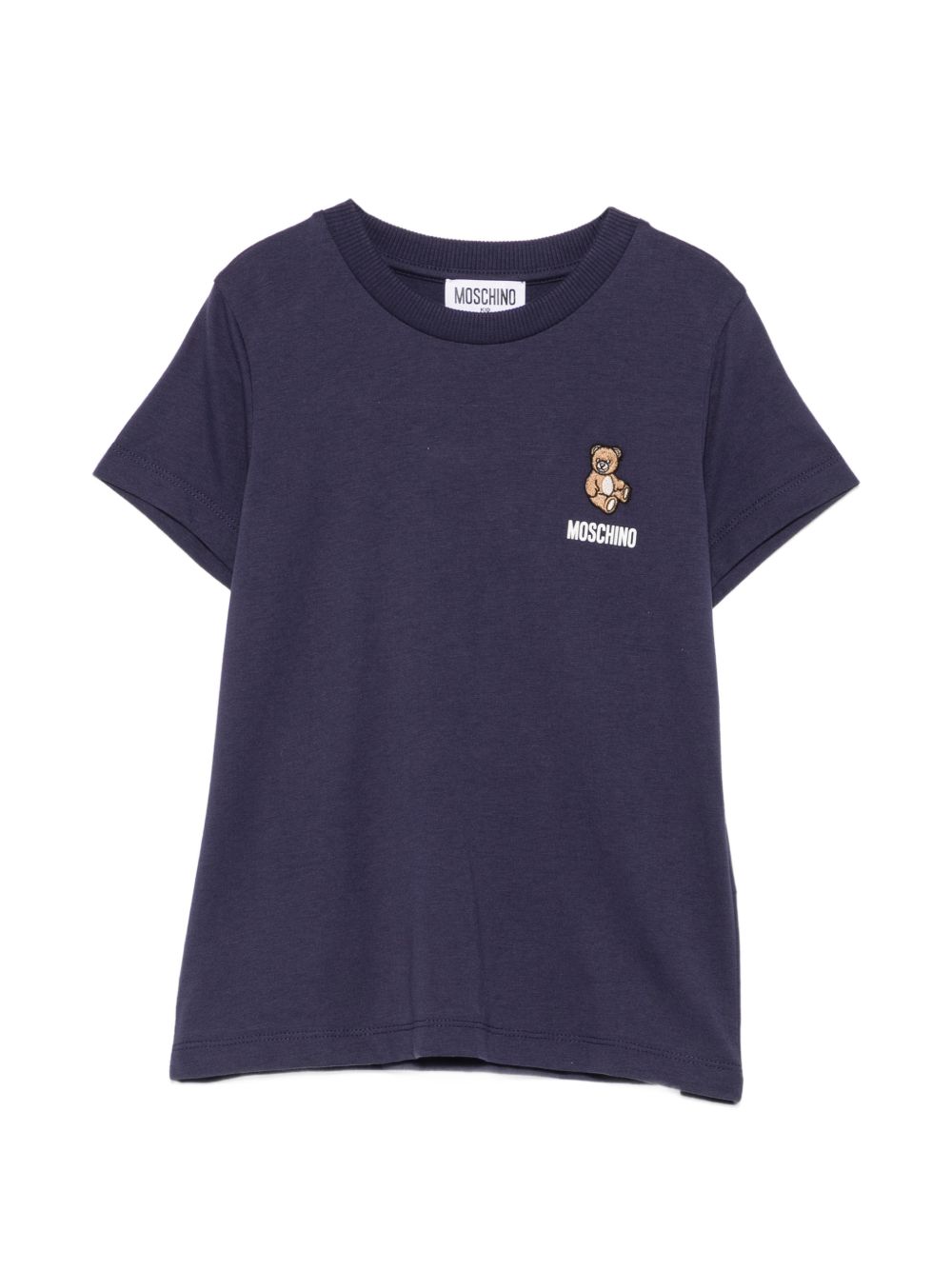 T-shirt per bambini Moschino Kids blu navy con patch orsetto applicata HUM05YLAA59 40016 MOSCHINO KIDS 