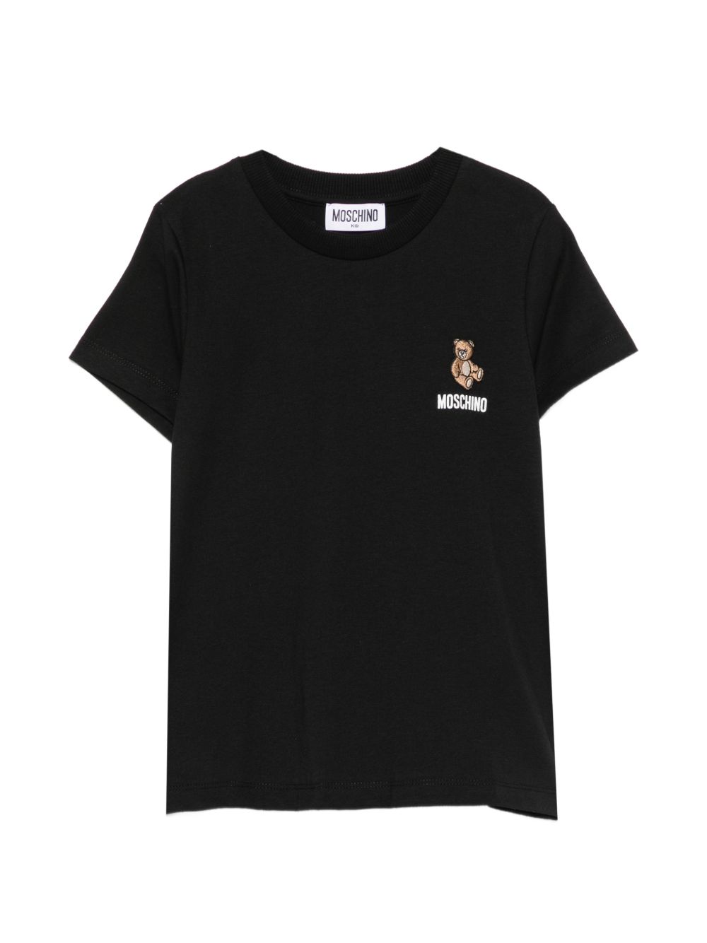 T-shirt per bambini Moschino Kids nera con patch orsetto appplicata HUM05YLAA59 60100 MOSCHINO KIDS 