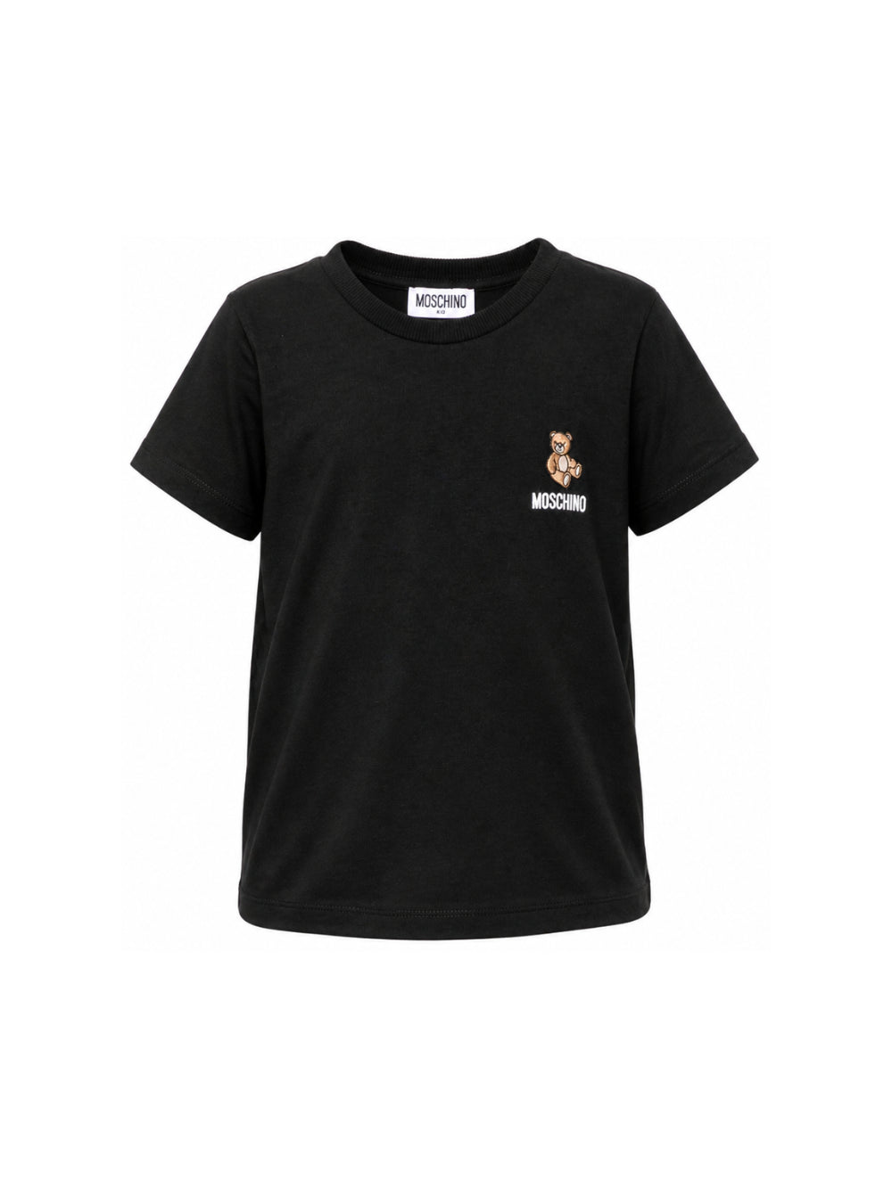 T-shirt per bambini Moschino Kids nera con patch orsetto appplicata HUM05YLAA59 60100 MOSCHINO KIDS 