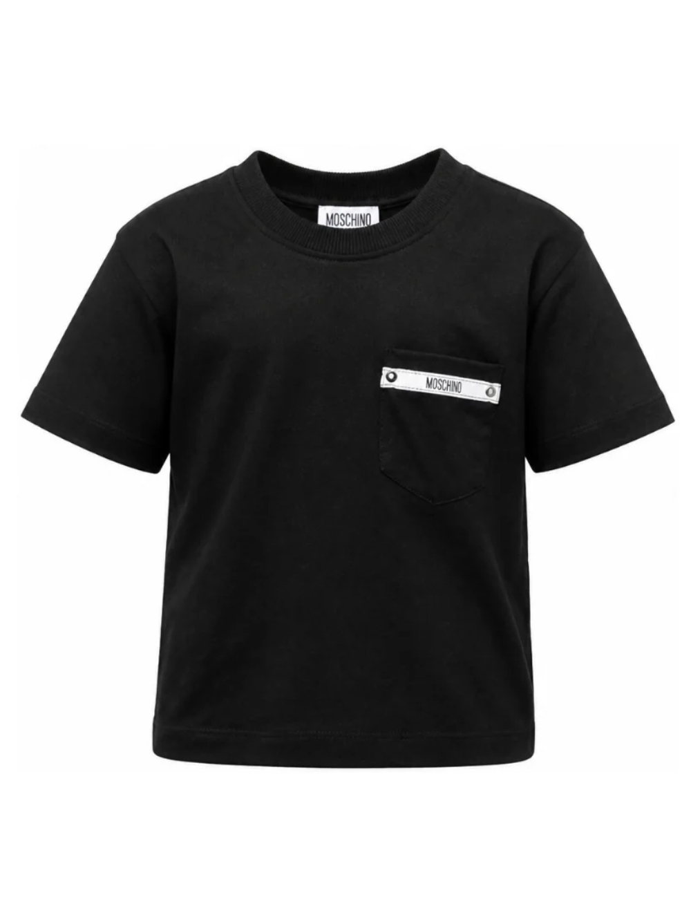 T-shirt per bambino Moschino Kids nera con taschino sul petto HUM060LAA57 60100 MOSCHINO KIDS 