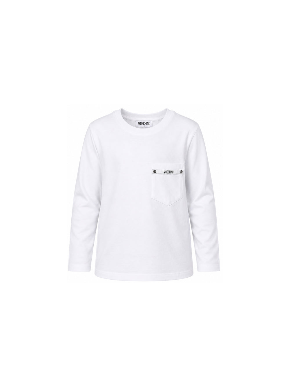 T-shirt per bambino Moschino Kids bianca con nastro logo HUO012LAA57 10101 MOSCHINO KIDS 