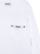 T-shirt per bambino Moschino Kids bianca con nastro logo HUO012LAA57 10101 MOSCHINO KIDS 