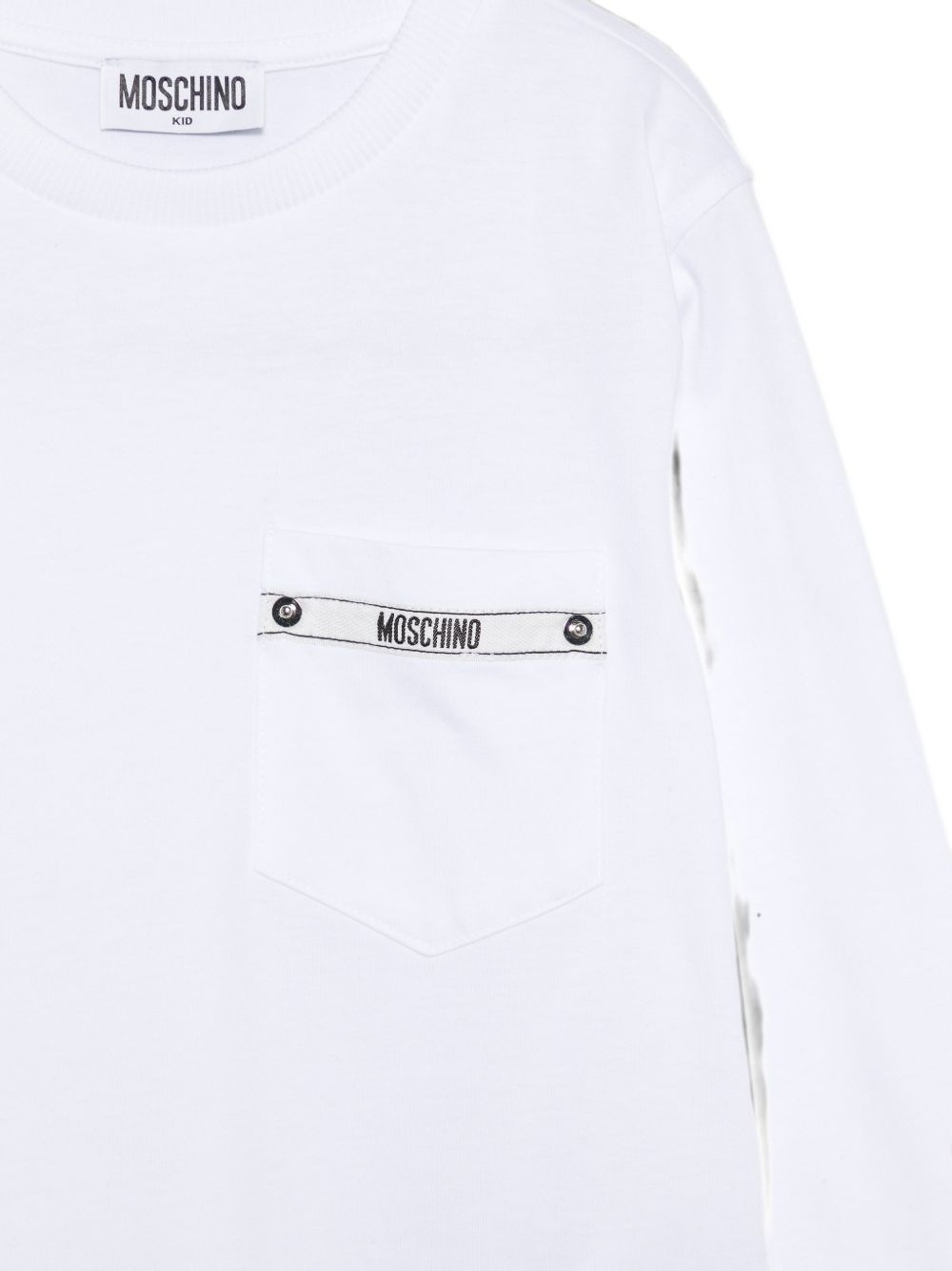 T-shirt per bambino Moschino Kids bianca con nastro logo HUO012LAA57 10101 MOSCHINO KIDS 