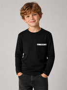 T-shirt per bambino Moschino Kids nera con logo sul petto HUO012LAA57 60100 MOSCHINO KIDS 