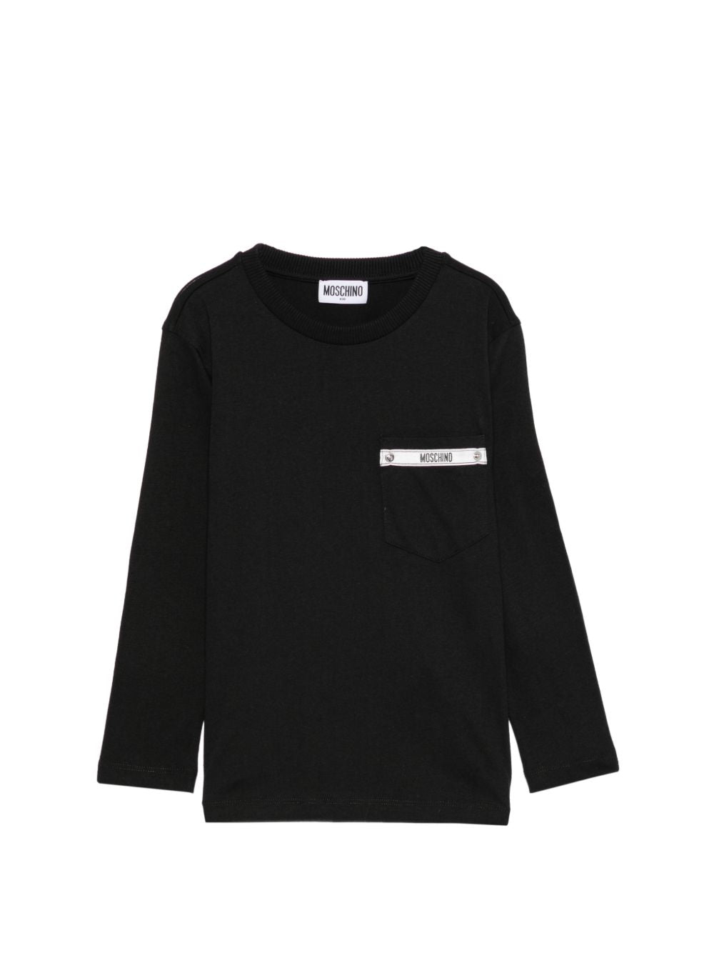T-shirt per bambino Moschino Kids nera con logo sul petto HUO012LAA57 60100 MOSCHINO KIDS 
