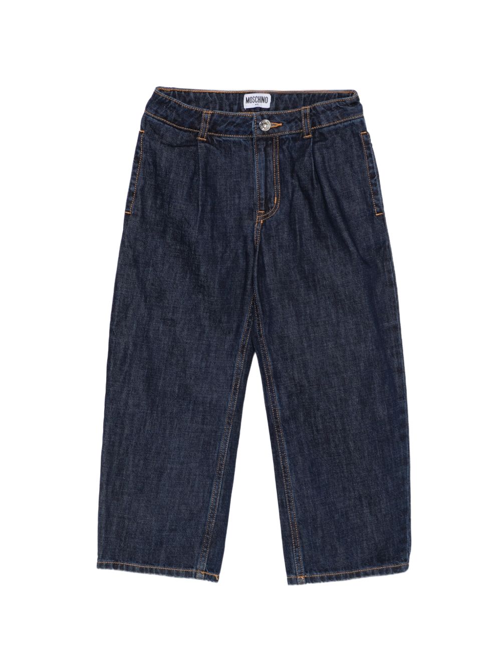 Jeans per bambino Moschino Kids blu ricamati con motivo orsacchiotto HUP095L0E49 41150 MOSCHINO KIDS 