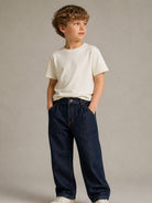 Jeans per bambino Moschino Kids blu ricamati con motivo orsacchiotto HUP095L0E49 41150 MOSCHINO KIDS 