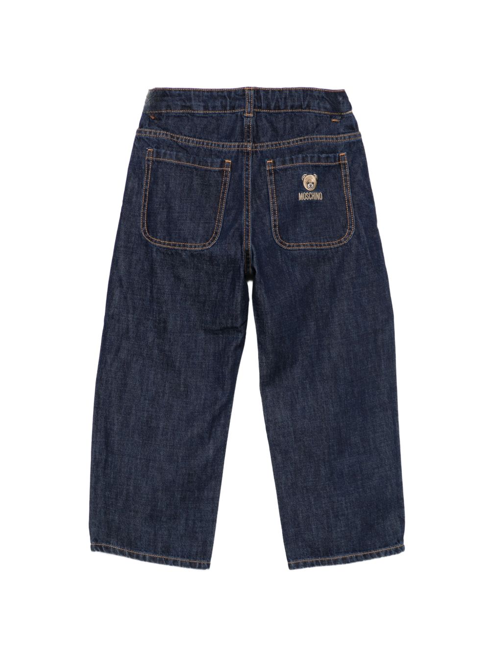 Jeans per bambino Moschino Kids blu ricamati con motivo orsacchiotto HUP095L0E49 41150 MOSCHINO KIDS 