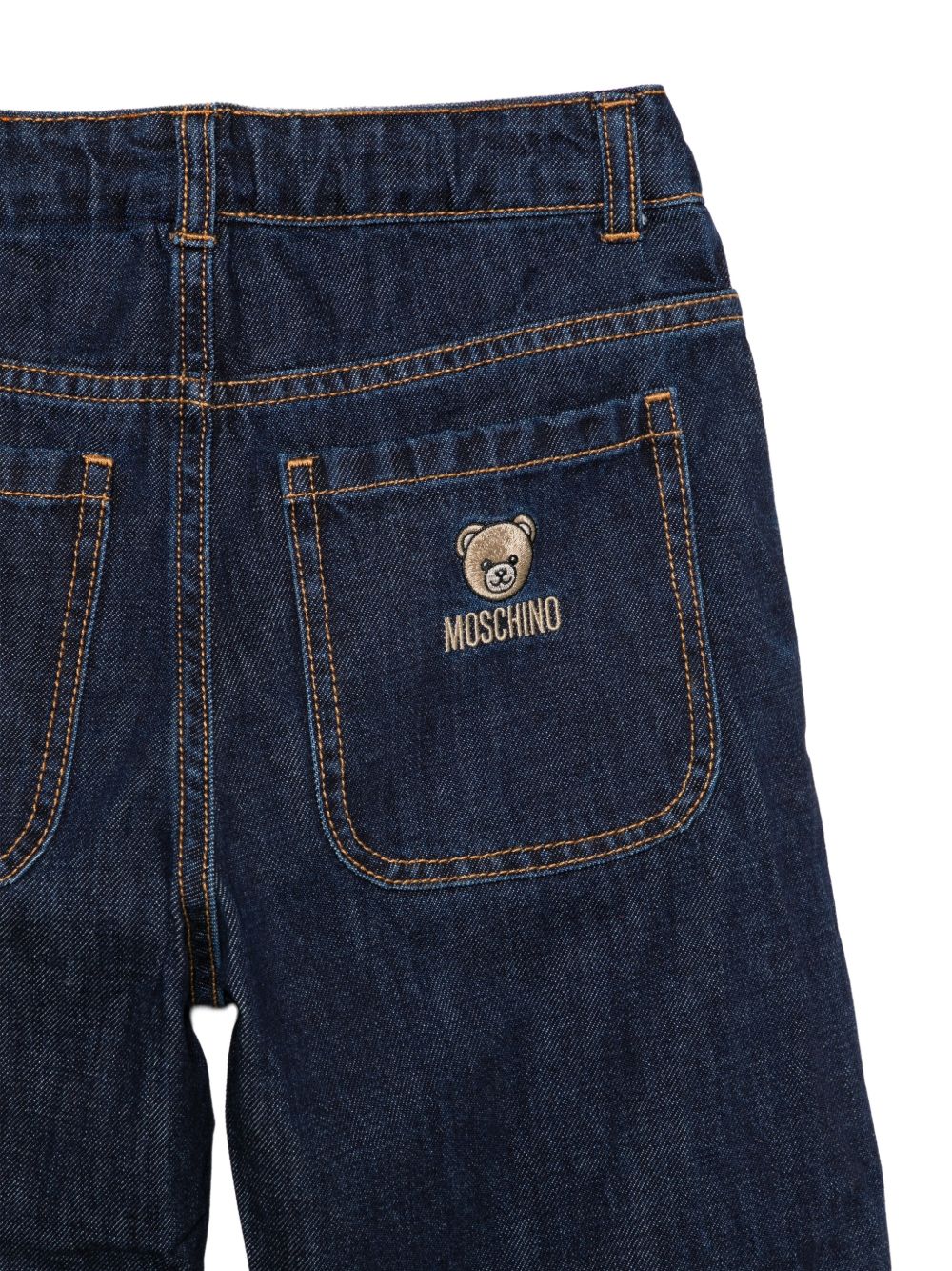 Jeans per bambino Moschino Kids blu ricamati con motivo orsacchiotto HUP095L0E49 41150 MOSCHINO KIDS 