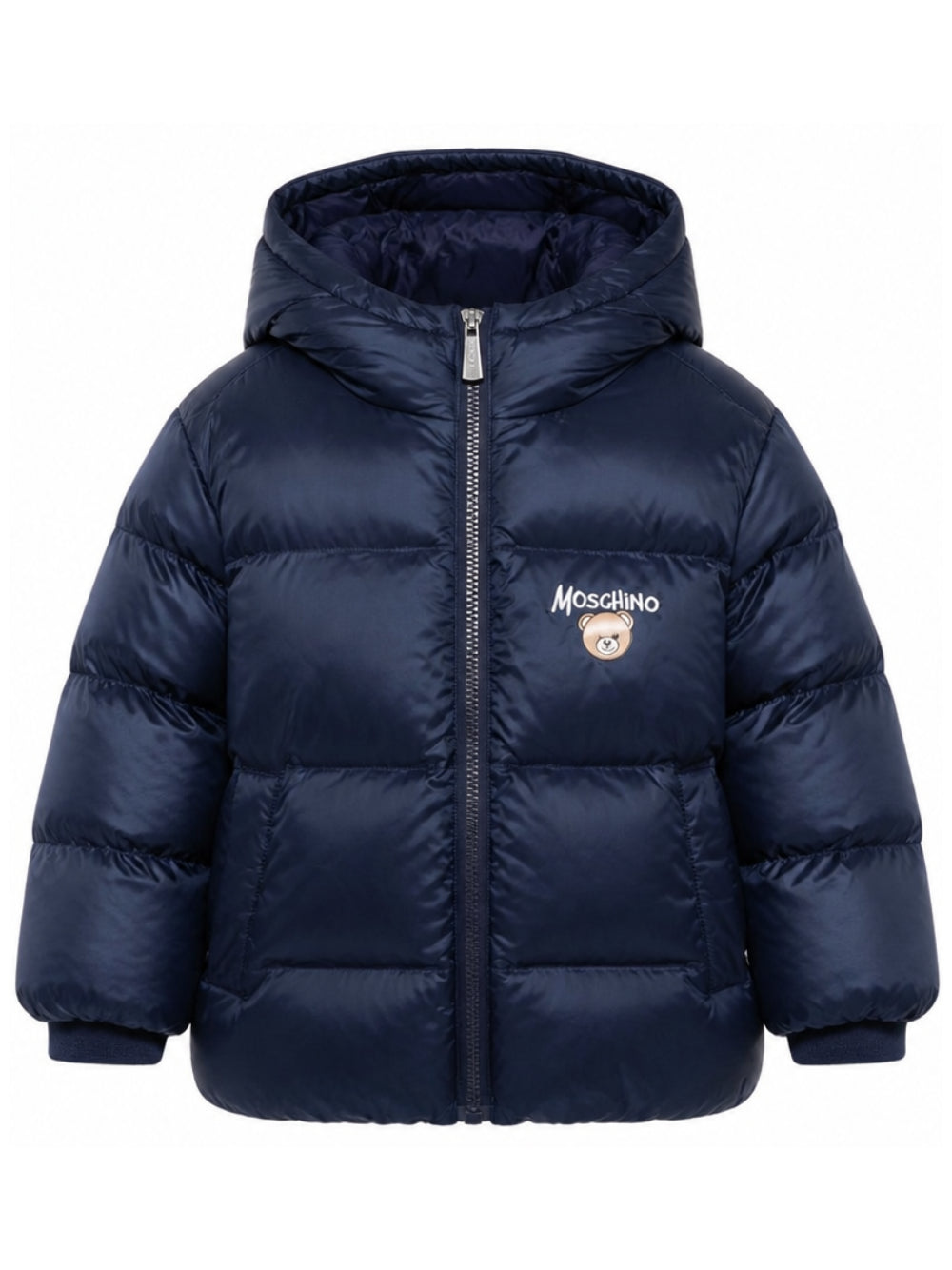 Giubbino per bambini Moschino Kids blu navy con stampa logo sul davanti HUS05PL3AC3 40016 MOSCHINO KIDS 