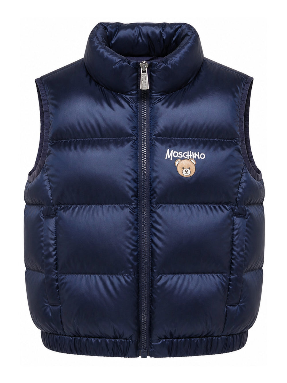 Smanicato imbottito per bambino Moschino Kids blu navy con stampa logo sul davanti HUS05QL3AC3 40016 MOSCHINO KIDS 