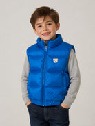 Smanicato per bambino Moschino Kids blu con stampa logo sul davanti HUS05QL3AC3 40157 MOSCHINO KIDS 