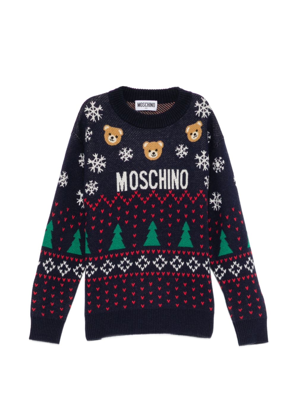 Maglione per bambino Moschino Kids blu  con applicazione orsacchiotto HUW01CLHE82 40016 MOSCHINO KIDS 