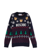 Maglione per bambino Moschino Kids blu  con applicazione orsacchiotto HUW01CLHE82 40016 MOSCHINO KIDS 